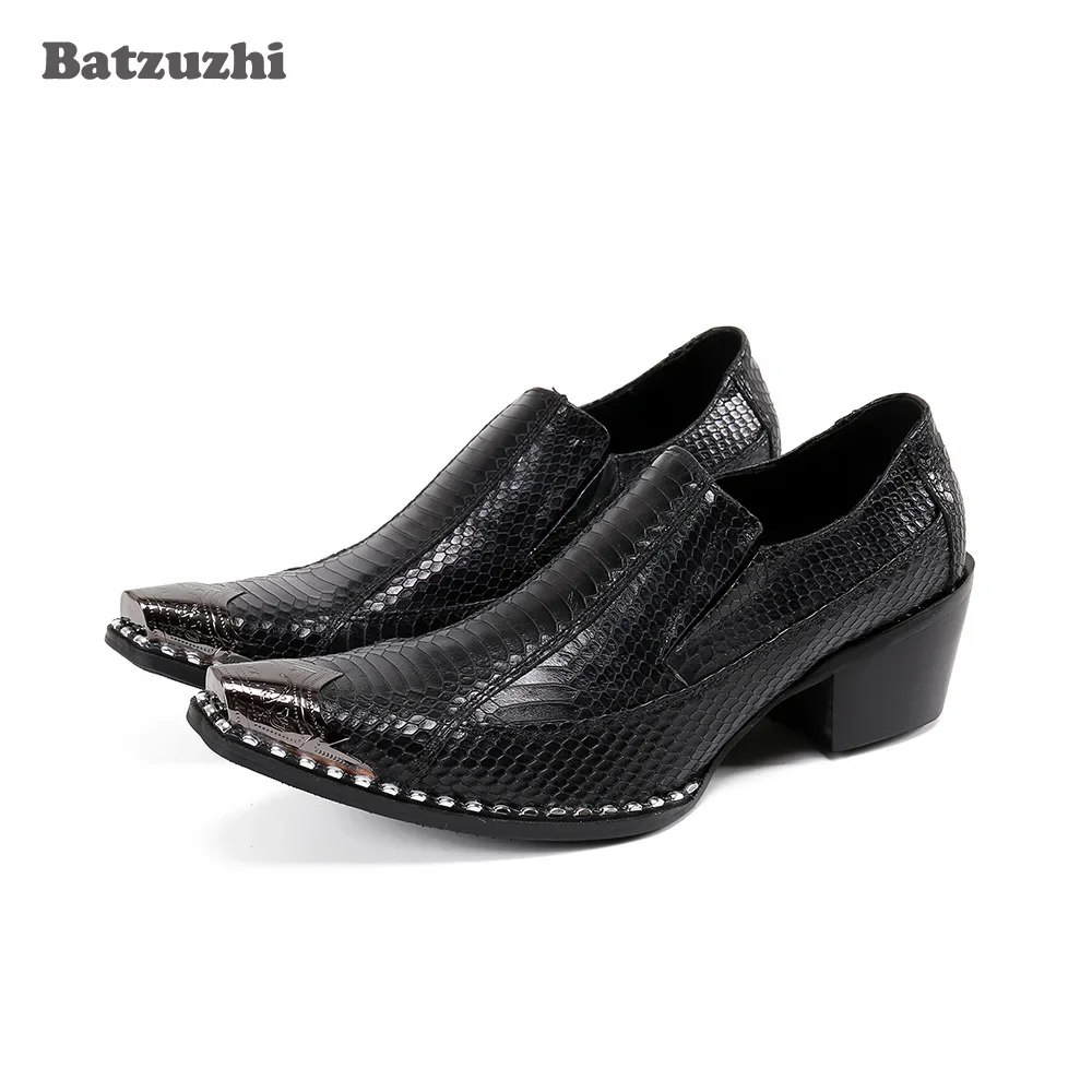 

Деловые кожаные оксфорды Batzuzhi, черные деловые кожаные туфли без шнуровки, деловые кожаные туфли высотой 6,5 см, мужские туфли 38-46