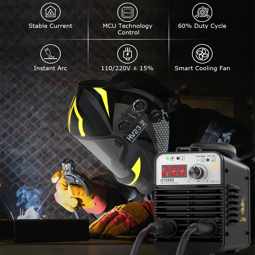 HZXVOGEN 200A 2 in 1 Mini Portable Welding Machine Stick ARC MMA LIFT TIG Welder Machine Digital Display Hot Start for Home DIY 5