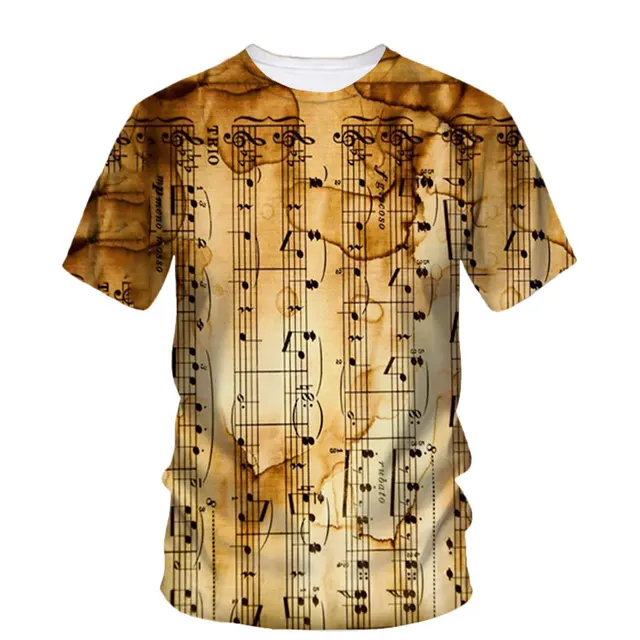 Símbolo musical: Camiseta masculina fashion de verão impressa em 3D, criativa, estilo Harajuku, casual, manga curta, gola clássica e solta 3 Camiseta masculina com símbolo musical impressa em 3D