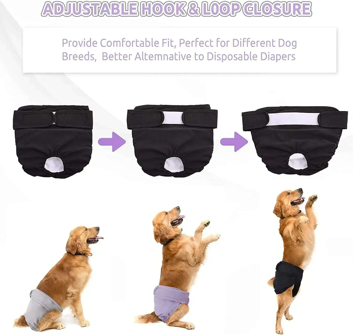 Reusable Female Dog Diapers High Absorbent Doggie Puppy Nappies Adjustable Pet Panties for Small Medium Large Girl Dogs dog diapers,pet diapers,dog nappies