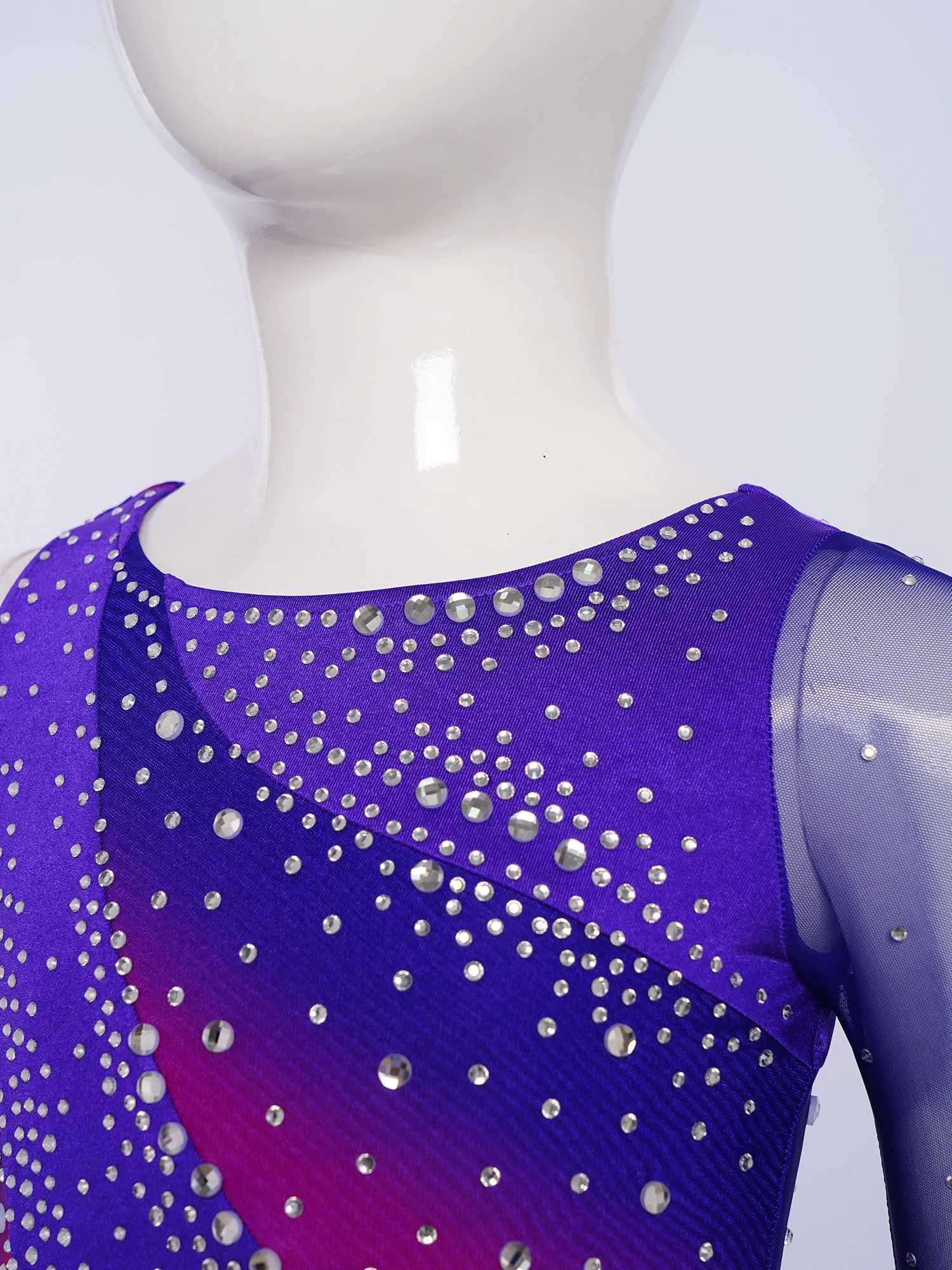 Kinder Mädchen Eiskunstlauf Rhythmische Gymnastik Trikot Kleid Asymmetrische Split Glänzende Strass Kontrast Farbe Kleid Ballerina – Detail 11