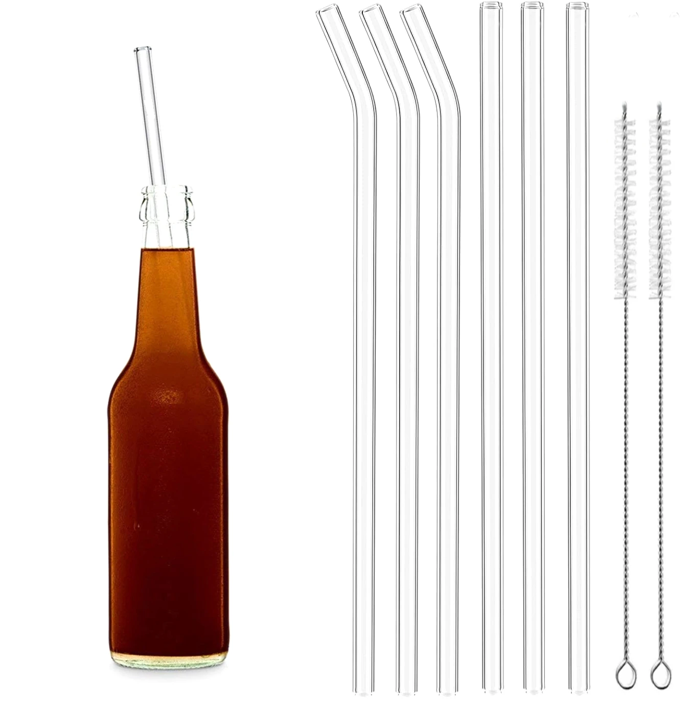 Glass Straws 250mm 6pcs Extra Long Reusable Drinking Straws for Cup Cocktail Smoothie Milkshakes Ecofriendly Straw Bar Drinkware drinking straws,glass straw set,cocktail accessories