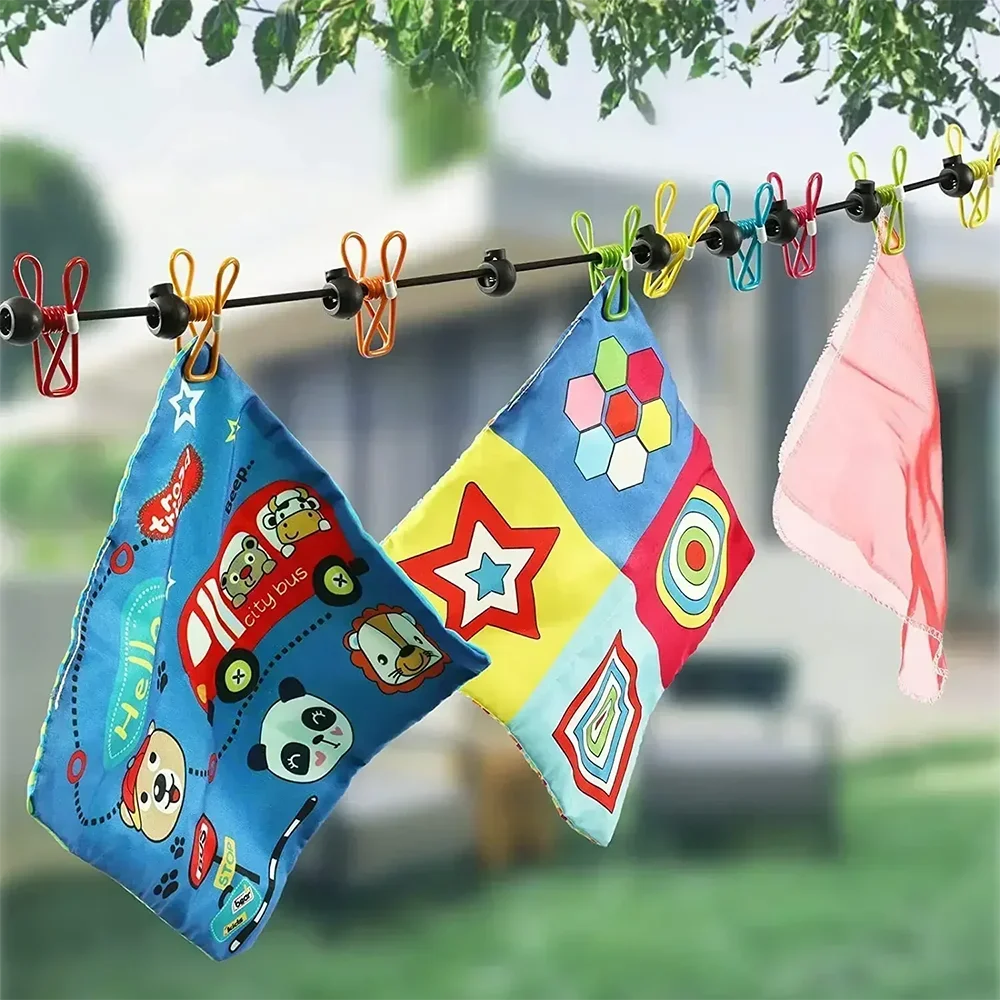 Portable Elastic Travel Clothes Rack Windproof Outdoor Clothesline with 12 Clips Laundry Drying Line for Backyard Balcony