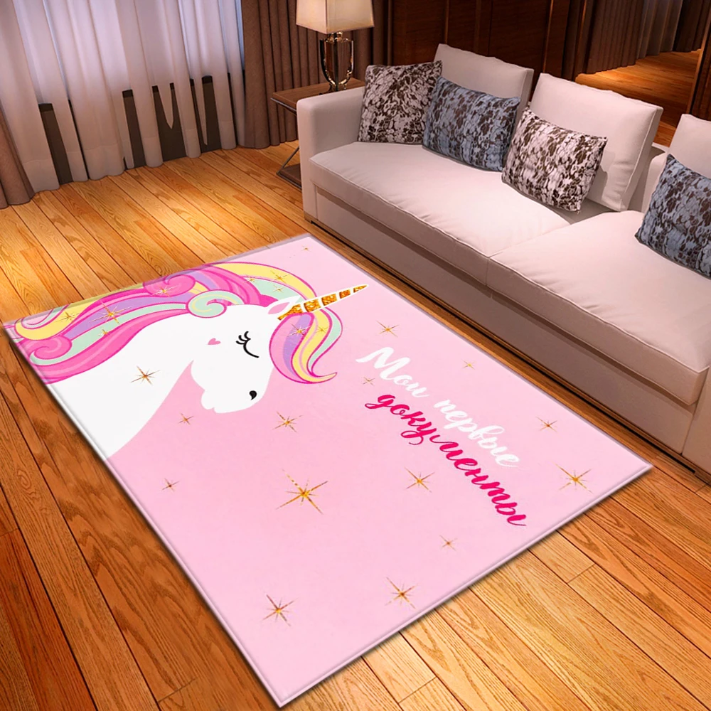 

Pink Unicorn Living Room Area Rug Girls Bedroom Room Rugs Cute Cartoon Unicorn Carpet Kids Play Mat Memory Foam Indoor Doormat