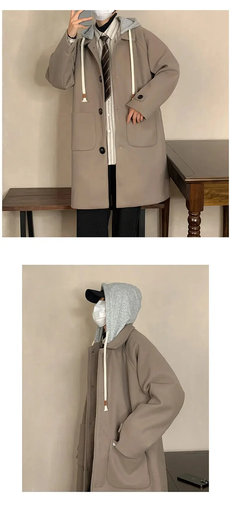 Description Picture 4 of item2024 Trench Men Hoodie Spring and Autumn Mens Coat Casual Male Streetwear Hip Hop Coats Harajuku Overcoat