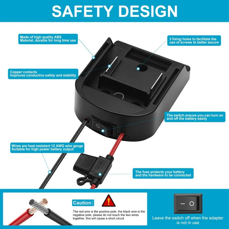  Power Wheel Adapter with Fuse&Switch,Secure Battery