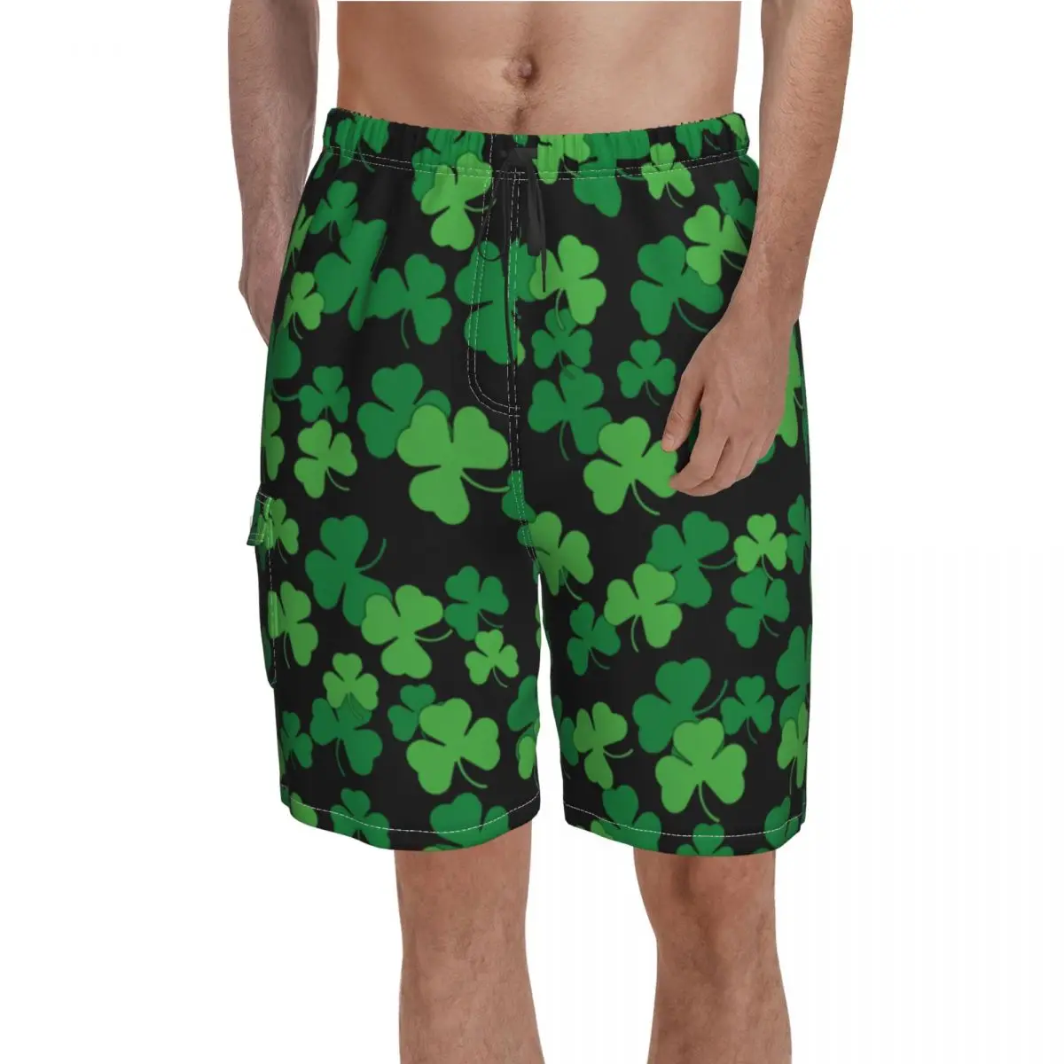 

St Patricks Day Irish Board Shorts Hot Shamrocks Print Custom Beach Short Pants Man Elastic Waist Classic Swimming Trunks 2XL