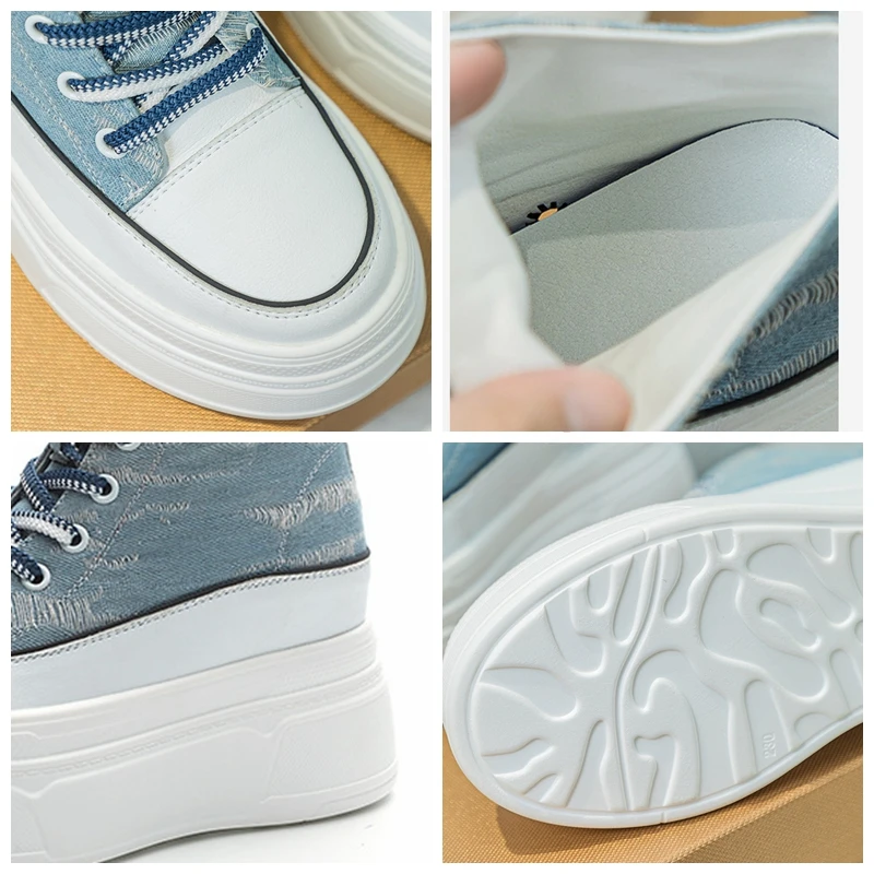 ドリス編み込みシューズレア Leather Boots Platform Denim | Women Boots Denim Platform