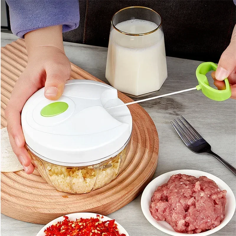Food Shredder Processor Mini Manual Rope Garlic Cutter Meat Mincer Vegetable Onion Cutter Garlic Masher Kitchen Tools Portable food shredder