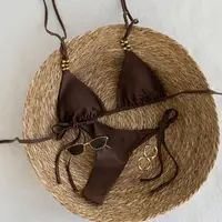 Brown Elegance - Metal Beaded Triangle Bikini Swimsuit - Image 6