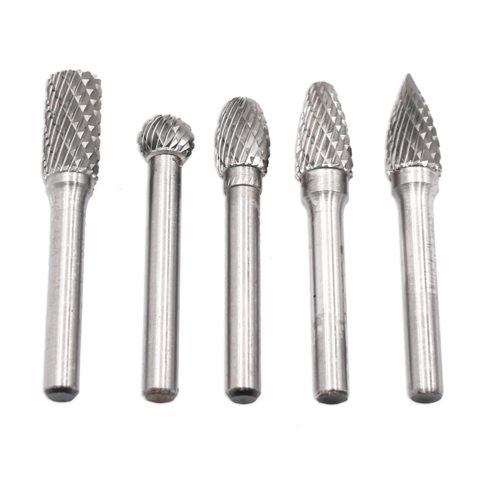 

1/4'' Double Cut Tungsten Steel Carbide Rotary Burr Die Grinder Shank Bit Set Grinder Bit Silver Burr Router Cutting Bits 5pcs
