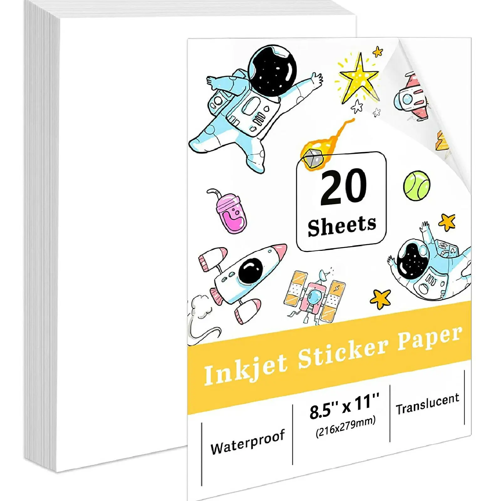 HTVRONT 20PCS Translucent A4 Printable Vinyl Sticker Paper Self-adhesive Copy Paper for Inkjet & Laser Printer DIY 8.5x11 Inch