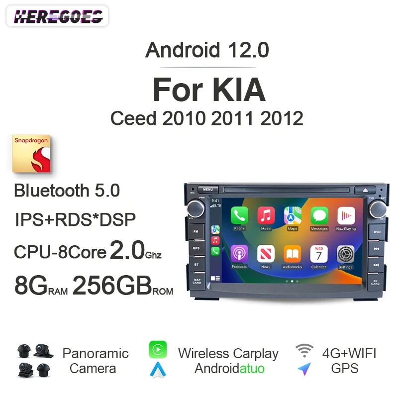 기아 CEED Cee 'd 2010 2011 2012 카플레이, IPS DSP, 자동차 DVD 플레이어, 내비게이션, 블루투스 스테레오, GPS 라디오, 안드로이드 12