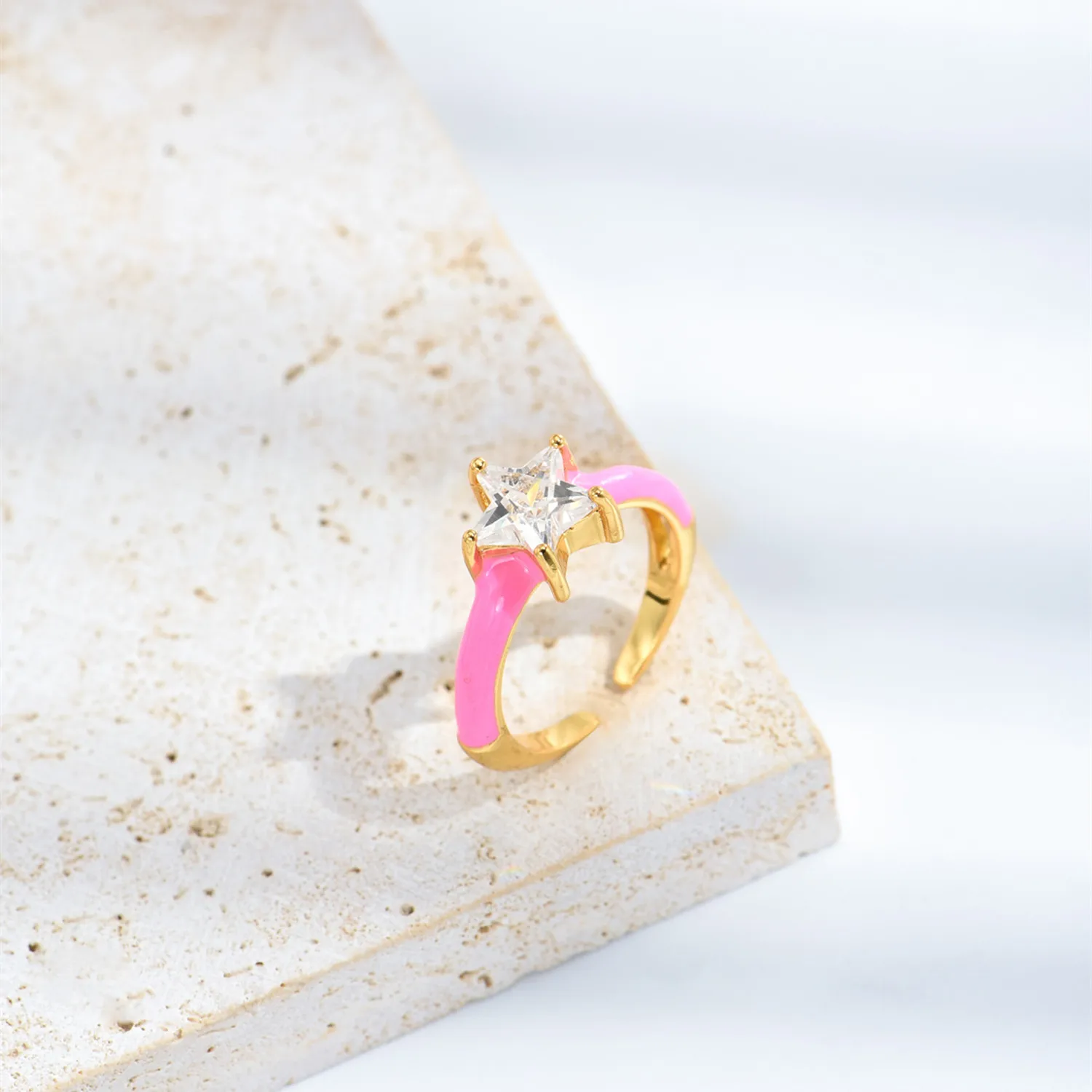 2021 INS Color Rainbow Fashion Rings For Women Finger Jewelry Clear CZ Colorful Neon Enamel Open Adjusted Dome Ring