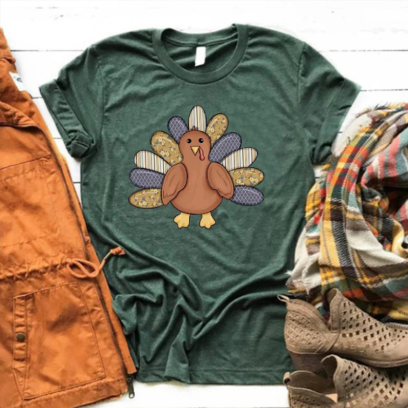 

Thanksgiving Tee Cute Turkey Tops Vintage Women Clothes Print Unisex Shirt Gothic Women Clothing m