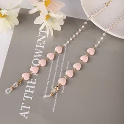 Elegant Bohemian Crystal Beaded Glasses and Mask Chain Holder Necklace (B pink)