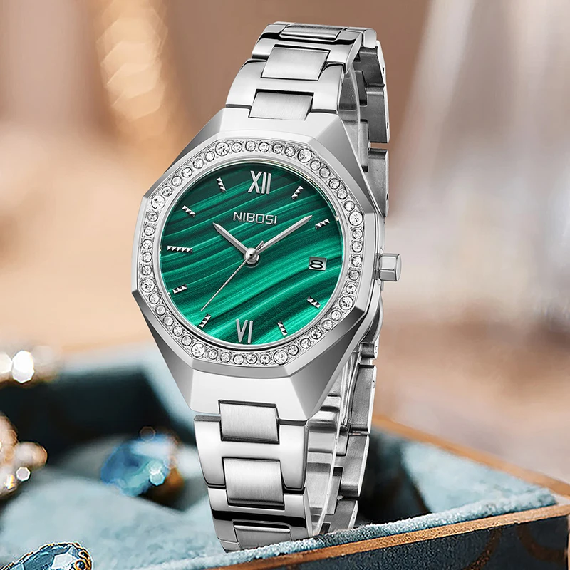 

Оригинальные часы NIBOSI с бриллиантами для женщин, модные элегантные водонепроницаемые кварцевые наручные часы из нержавеющей стали, роскошные женские наручные часы