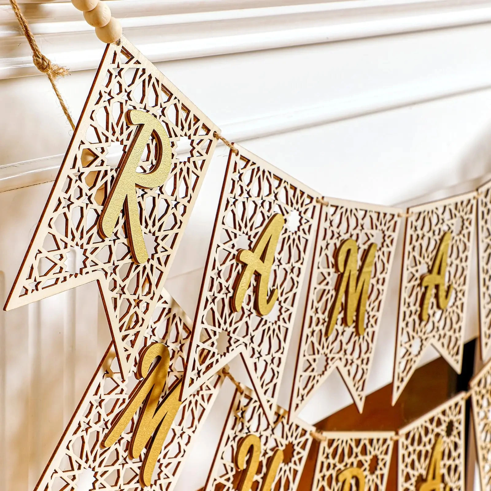 Eid Ramadan Dekoration 2026 Ramadan Mubarak Banner Rustikale Holz-Dekoration für Islamische Muslimische Festlichkeiten und Heimdekoration – Detail 8