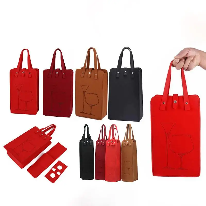 Double-Bottle Felt Wine Tote Bag Heavy Duty Handheld Wine Bottle Carrier Reusable Beverage Gift Packaging Party Wedding Supplies
