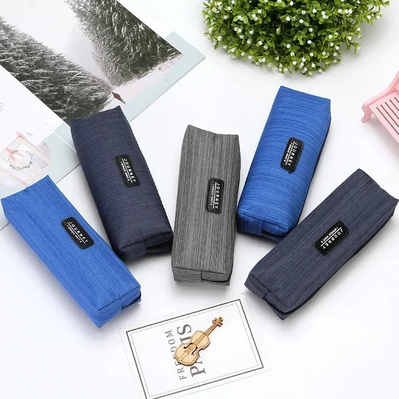 1PC Simple Pen Bag Oxfordcloth Pencil-box Box Pencil Organizer Case Grey Blue Boy Gift School Supplies Korean Stationery