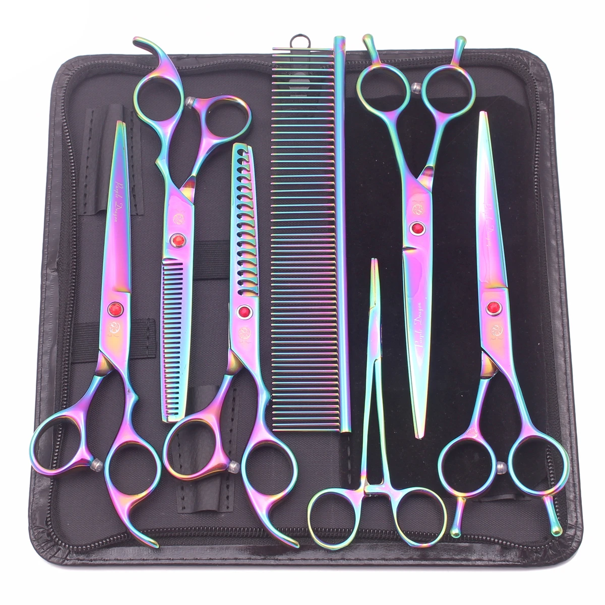 Kit de tijeras de aseo para s Purple Dragon, tijeras curvadas de acero inoxidable para mascotas, tijeras de adelgazamiento, tijeras rectas, Chunker Z3002, 7 ", 6,5" - Imagen 3