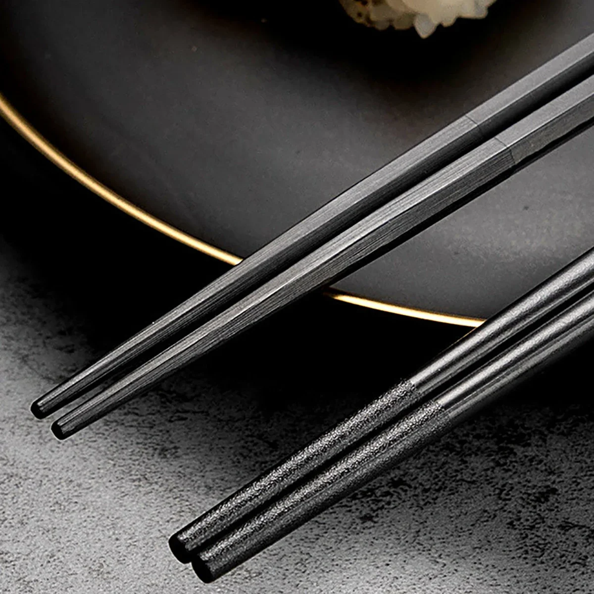 Non Slip Chopsticks 5 Pairs Black Gold Alloy Korean Food Sushi Sticks Reusable