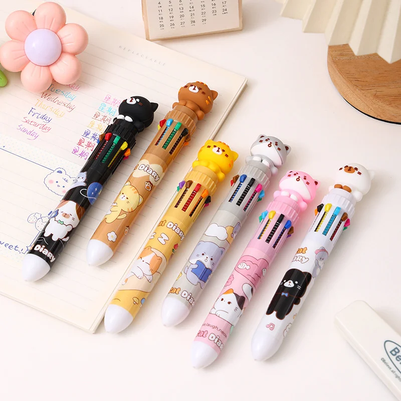 창의적인 고양이 볼펜, 귀여운 프레스 볼펜, 학교 사무실 글쓰기 용품, 문구 선물, 10 색, 36 개/로트