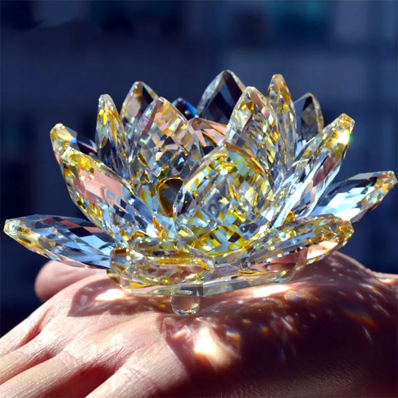 80mm Quartz Crystal Lotus Flower Crafts Glass Paperweight Fengshui