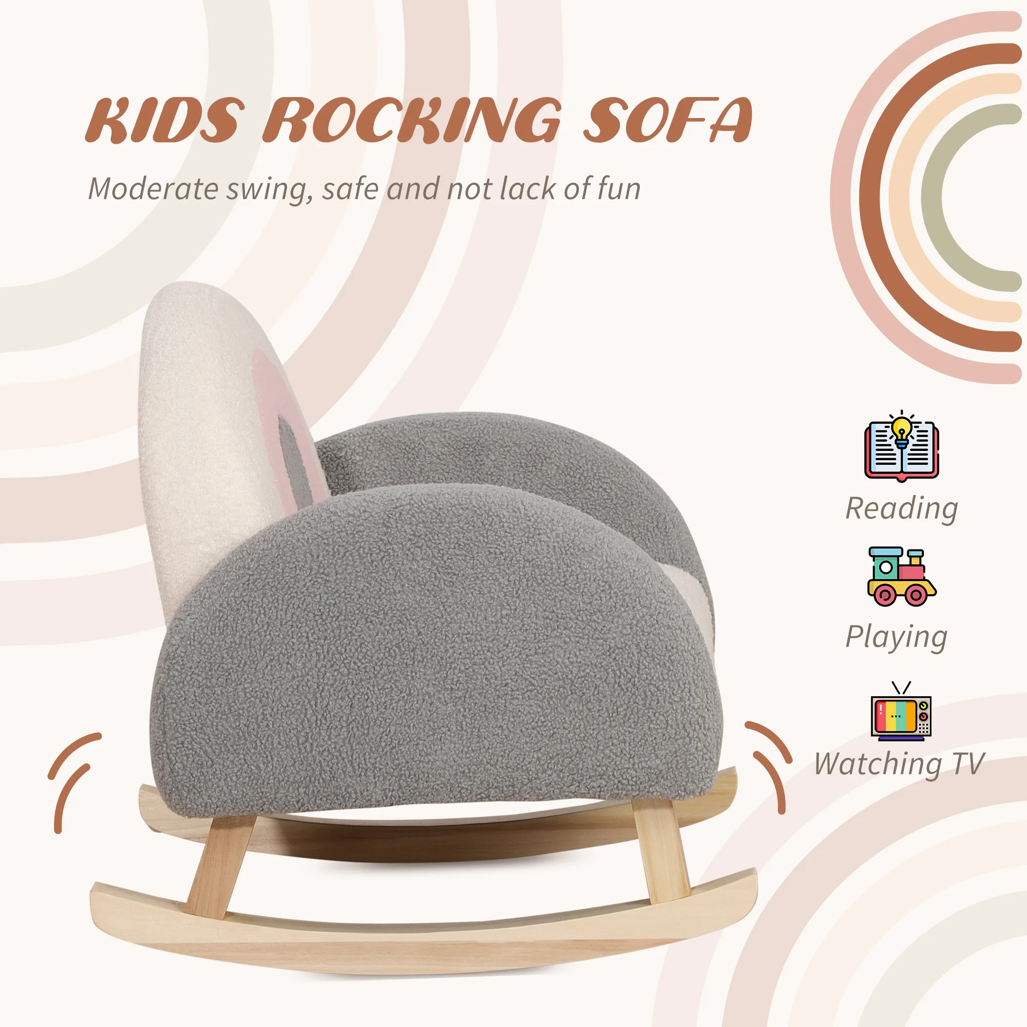 Rocking Toddle Sofa Chair for Nursery Kindergarten Playroom Bedroom - Gray 4