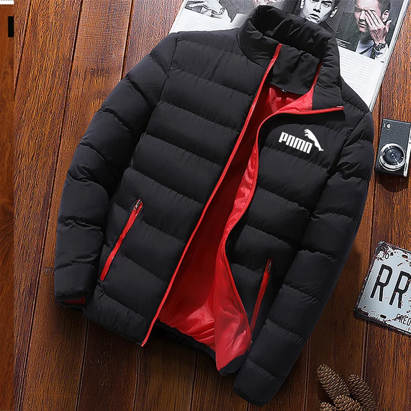 2023 European style warm parka winter casual men’s jacket solid standing collar men’s windproof cotton filled down jacket