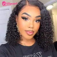 Perruque Bob Lace Front Wig péruvienne Remy naturelle-ALIPEARL, cheveux courts, Deep Wave, 13x4, pre-plucked, pour femmes africaines 2