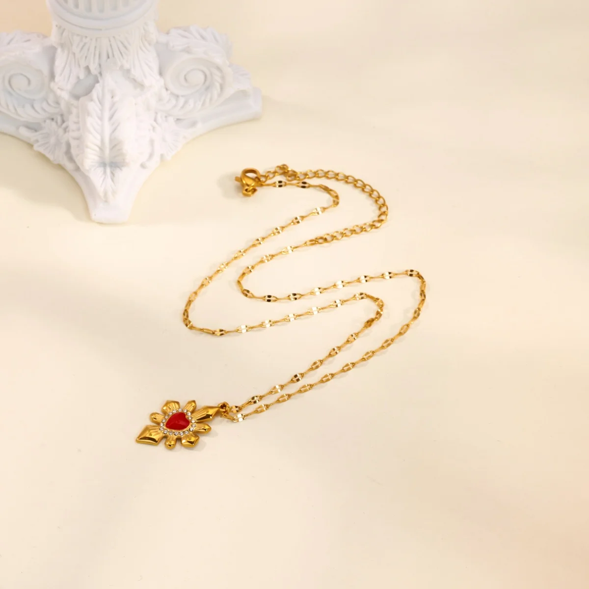 Heart Pendant Necklace for Women Red Gold Stainless Steel