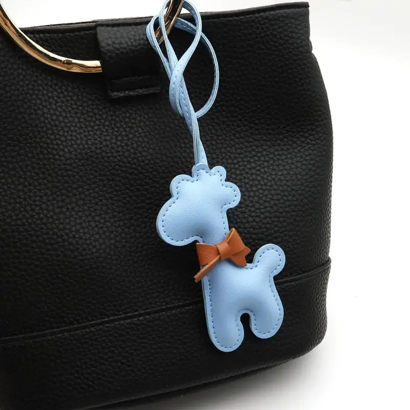 1PC PU Leather Keychain Cute Cartoon Bowknot Giraffe Pendant Keychain For Women Girls Charm Bag Hanging Car Key Holder Accessory