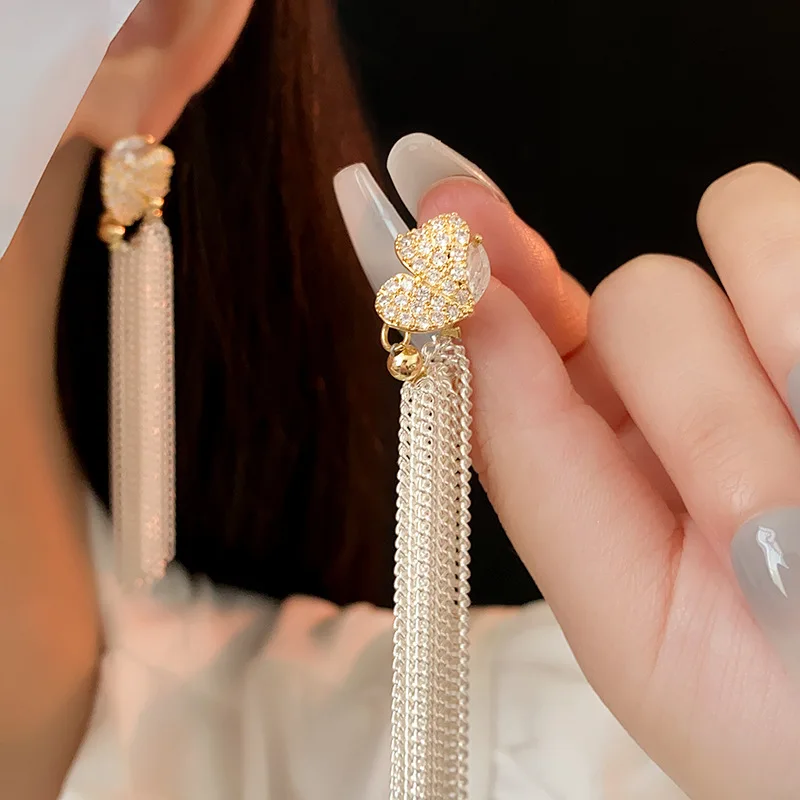 Bilincolor Butterfly Zircon Tassel Earrings for Women