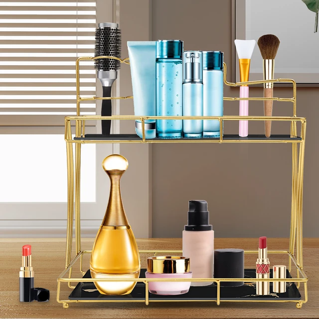 Makeup Organizer Wood Organizer 2-Tier Vanity Tray Standing Shelf Desktop  Storage Rack for Vanity Counter Kitchen Tabletop - AliExpress