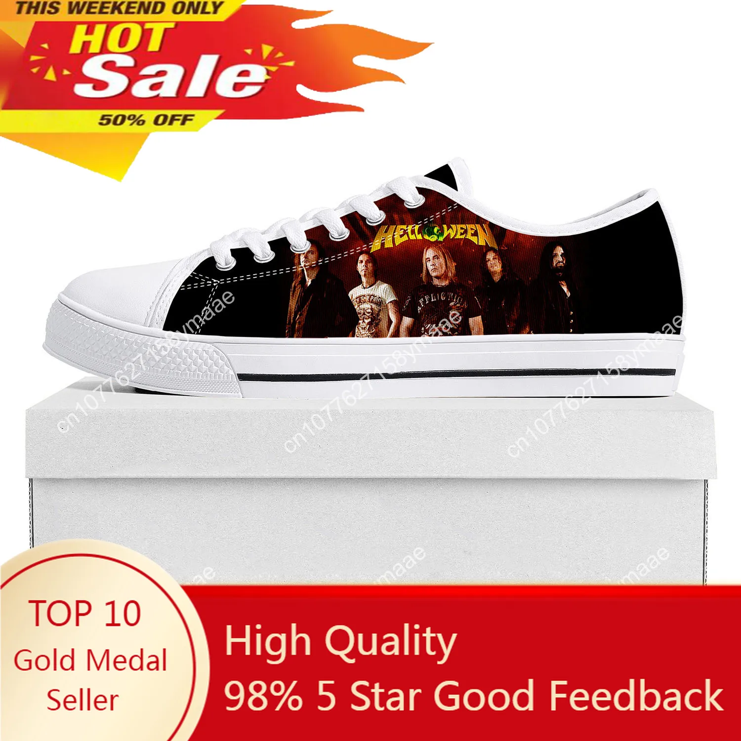 

Helloween Rock Band Low Top Sneakers Mens Womens Teenager Canvas High Quality Sneaker Walls of Jericho Custom Made Shoes White