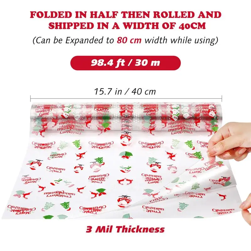 STOBOK Transparent Cellophane Paper Xmas Santa Claus Pattern Packaging Cellophane Gift Box Flower Packagings (3000x80cm)