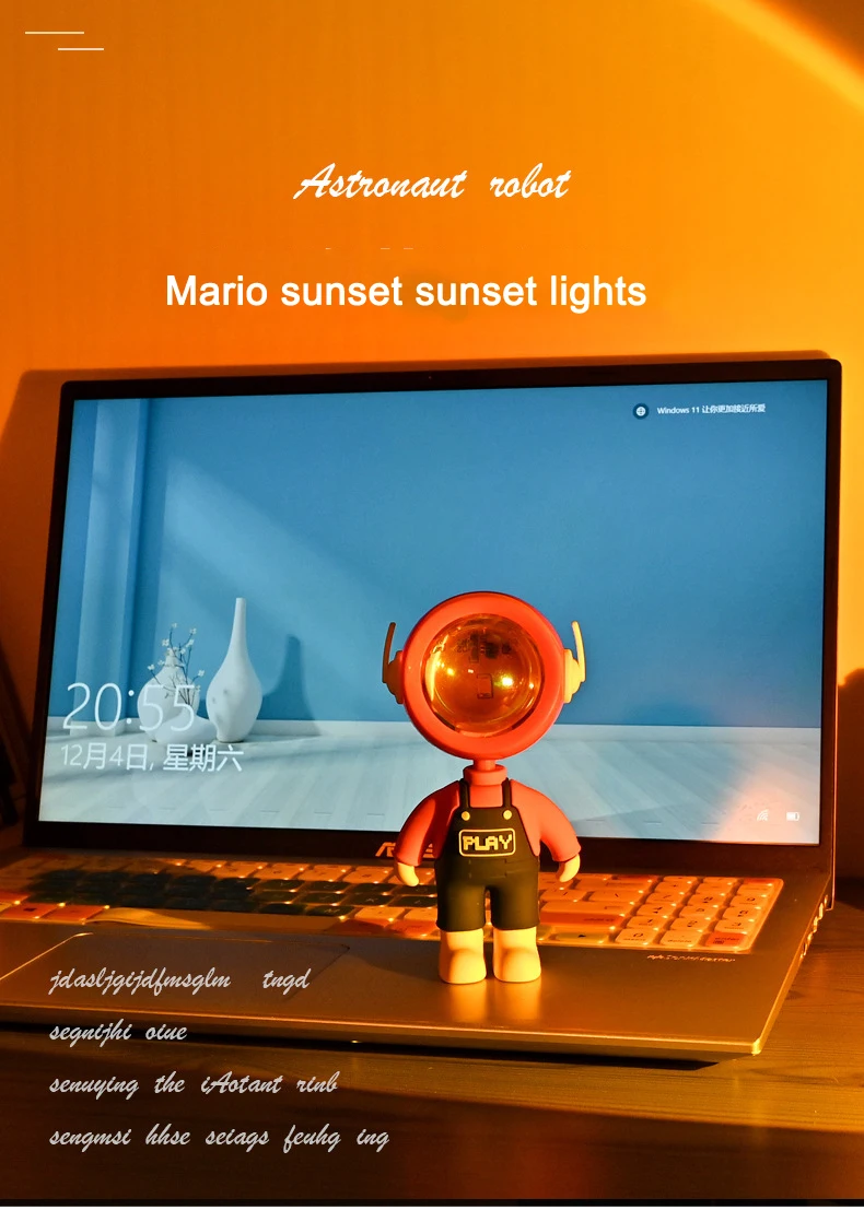 Lâmpada de Projeção Pôr do Sol Chubby Astronauta Breaking Dawn Sunset Lâmpada Sol Nunca Ajuste Luz Pequeno Robô Mini Atmosfera 1 nunca ajuste lâmpada de projeção luz pôr