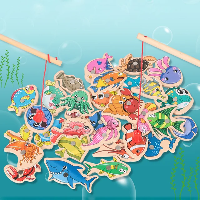 Wooden Magnetic Fishing Game Cartoon Marine Life Learn Alphanumeric Toys Baby Montessori Early Educational Toy for Kids Gift 3