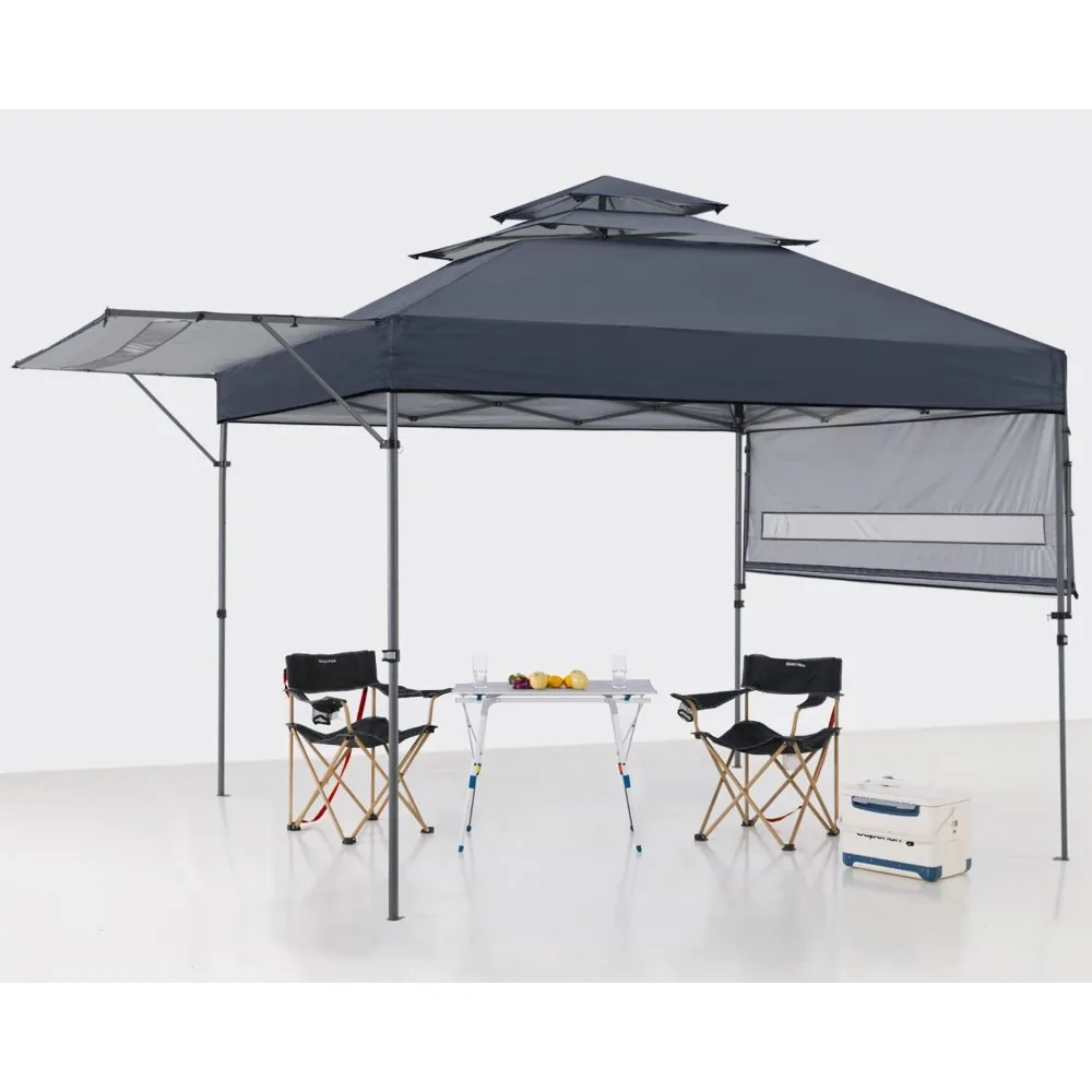 

Pop Up Gazebo Canopy 3-Tier Instant Canopy With Adjustable Dual Half Awnings Camping Supplies Dark Gray Freight Free Garden