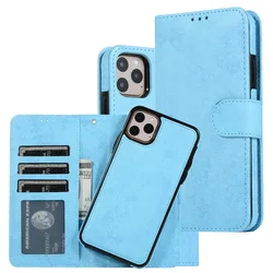 Deluxe Leather Flip Wallet Card Case and Phone Bag Cover - iPhone 15 Pro Max (Sky Blue)