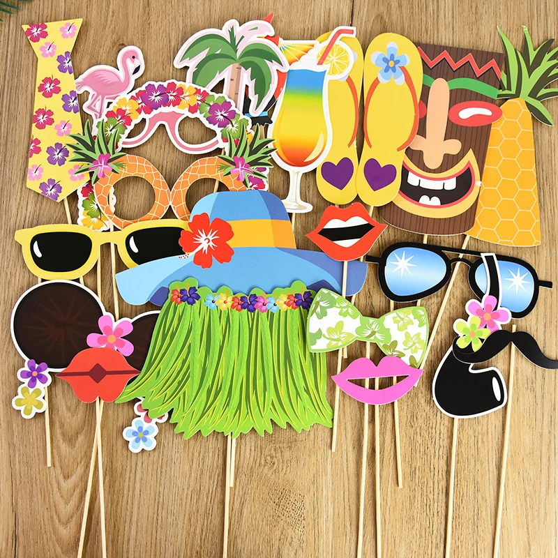 1/23pcs Hawaiian Party Photo Props Luau Flamingo Pineapple Glasses ALOHA for Tropical Beach Wedding Pool Party Decor