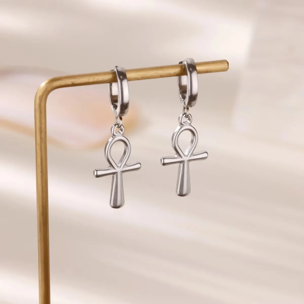 Egyptian Hoop Earrings Gold Color Stainless Steel For Women Men