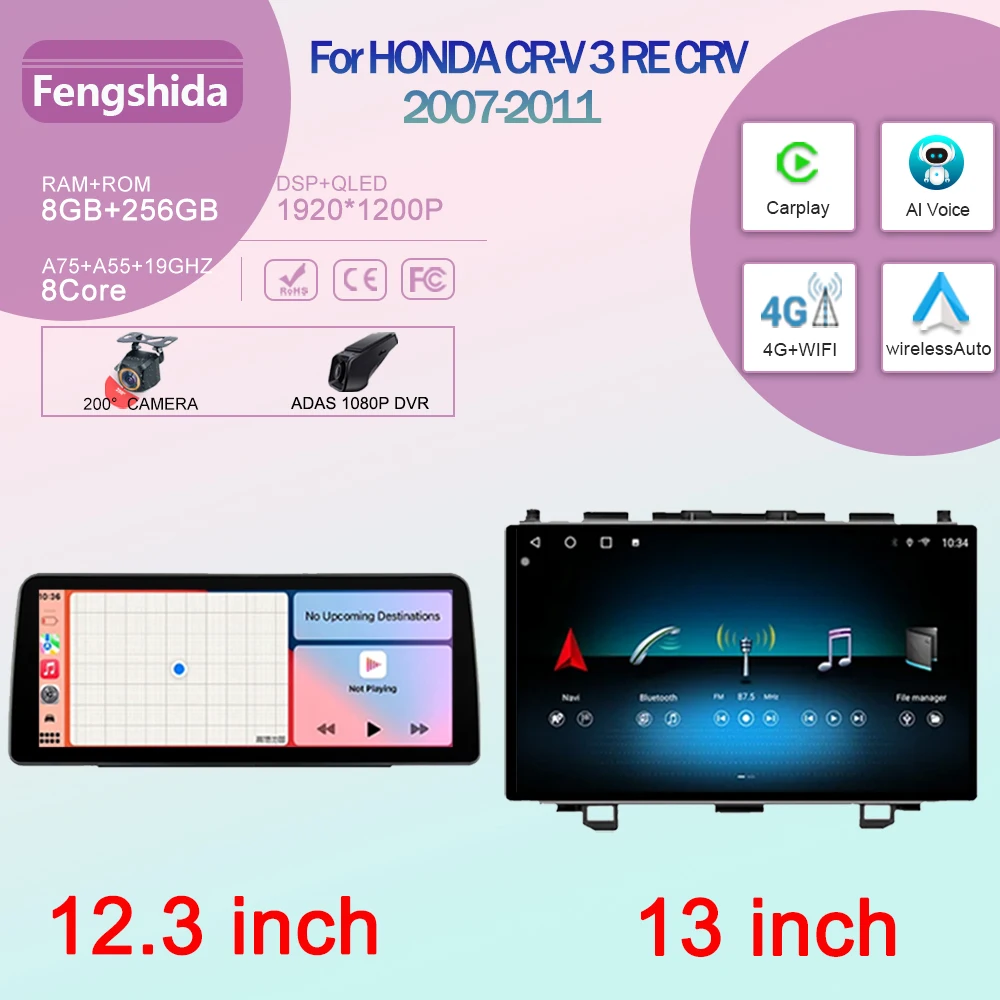 4G Android Bt Per Honda Cr-V 3 Re Crv 2007-2011 Autoradio Carplay Navigazione Gps Lettore Stereo Multimediale 5G Wifi Bt No 2Din Dvd