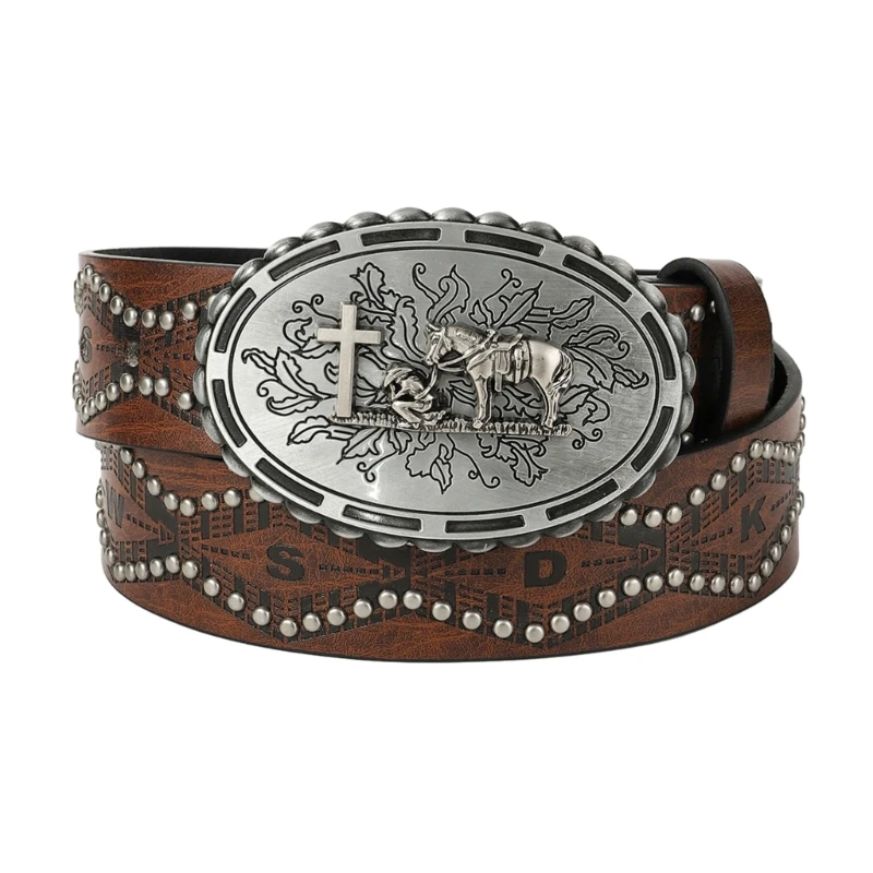 

Harajuku Adult Waist Belt with Carved Buckle Alloy Rivet Waistband PU Waist Belts for Women Universal Pants Belt