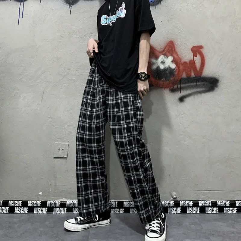 2025 Korean Style Plaid Pants Women Summer New Loose Straight Wide-leg Loose Casual Office Lady Trousers Daily Sweatpants Female 4