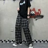 2025 Korean Style Plaid Pants Women Summer New Loose Straight Wide-leg Loose Casual Office Lady Trousers Daily Sweatpants Female 4