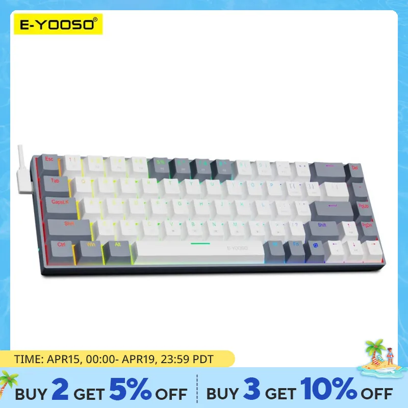 E-YOOSO RGB USB 60% 미니 슬림 기계식 게임용 유선 키보드, 레드 스위치, 68 키, 러시아어, 브라질, 포르투갈어, 컴퓨터용, Z686  Best5