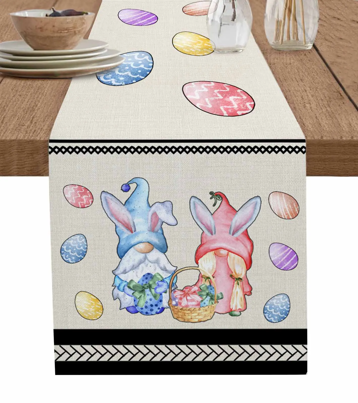 

Easter Egg Gnome Watercolor Table Runners Wedding Party Decor Tablecloths Easter Decorations Table Runner for Home