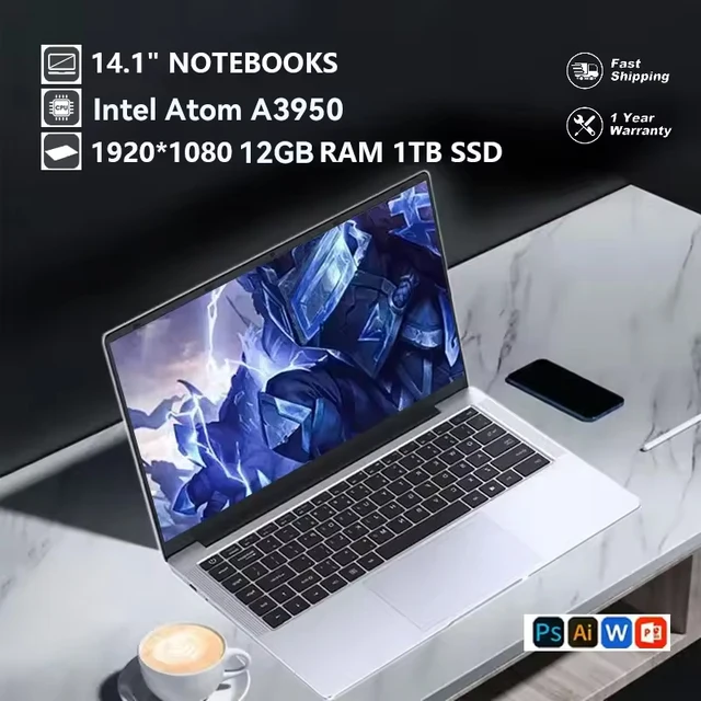 203642-a307a8.jpg 2026 14.1" Laptop Computer Intel Atom A3950 Windows 11 Pro Laptops Gaming 1920*1080 HD DDR4 16GB SSD 1TB Portable Notebook PC